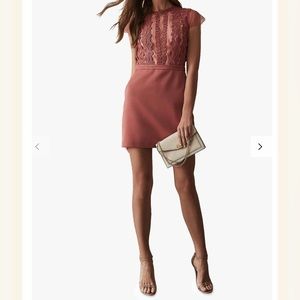 Reiss veriana-lace mix dress- pink size 6.